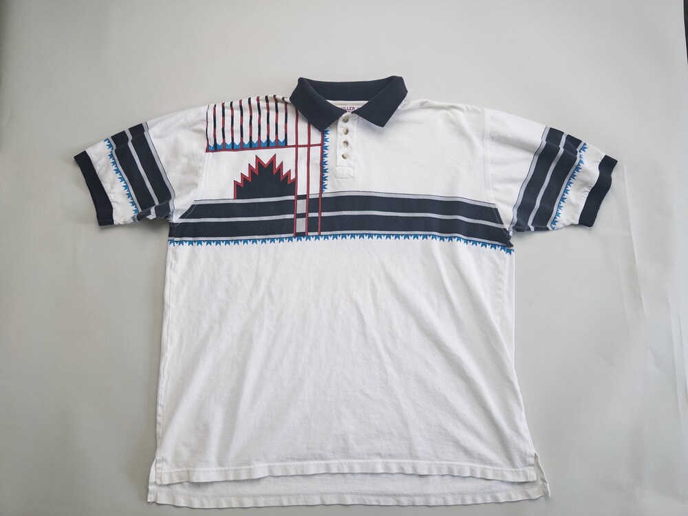 Vintage Miller Stockman Polo Shirt Mens XL White Aztec Western Print 90s Cotton